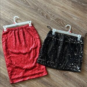 Sequin Red and Black Skirt Set